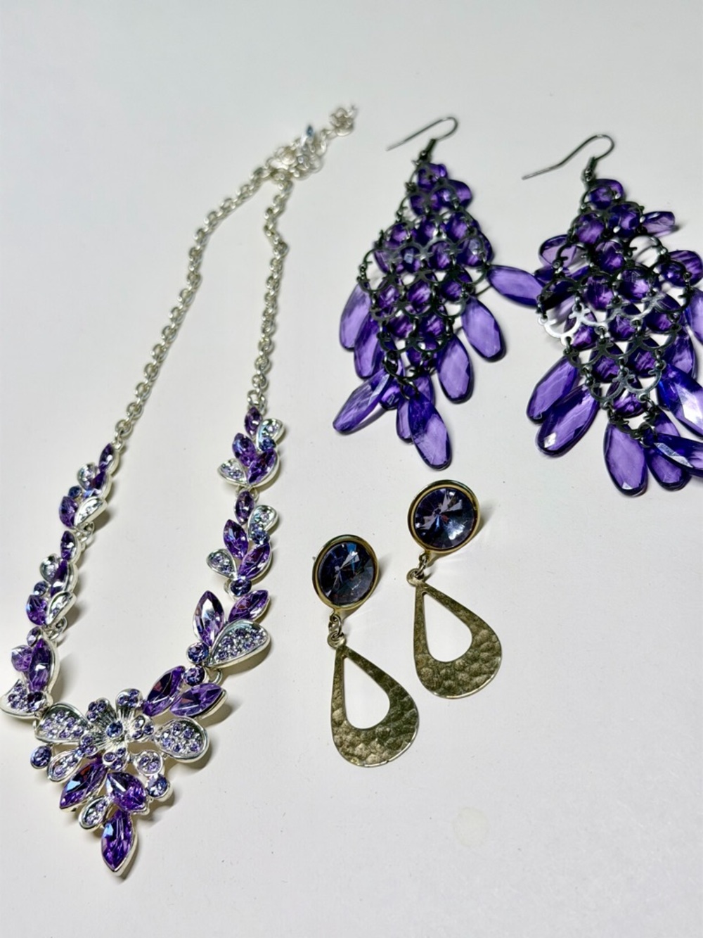 Purple Statement Necklace and Earrings